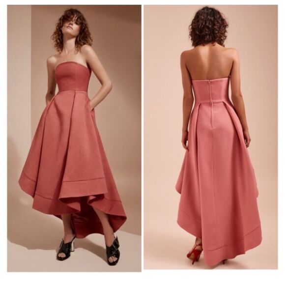 C/MEO COLLECTIVE WE WOKE UP HIGH/LOW STRAPLESS DRESS IN ROSEWOOD - Picture 1 of 9
